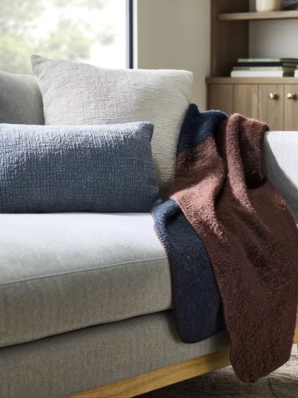 Threshold Two-Tone Bouclé Throw Blanket in Brown and Navy